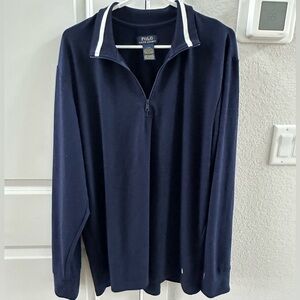 Ralph Lauren Navy Half-Zip Pullover with White Collar Stripe